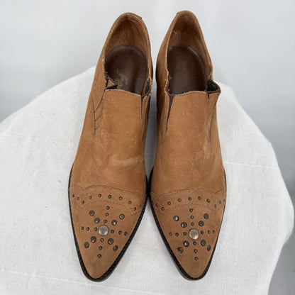 women Ferrante Leather Studded Booties Brown Shoes 6.5