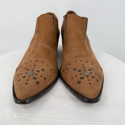 women Ferrante Leather Studded Booties Brown Shoes 6.5