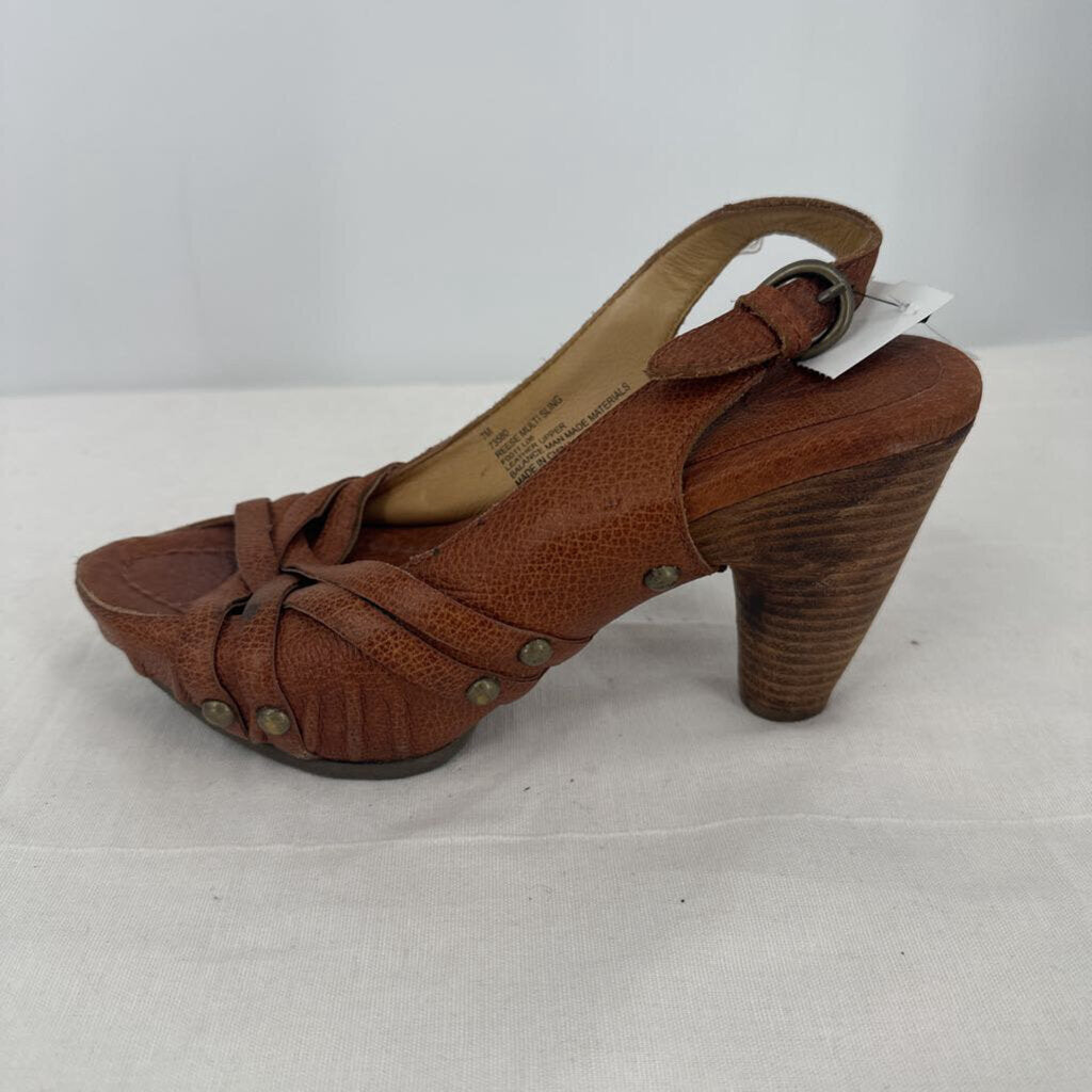 women Frye Reese Multi Sling Leather Heel Chestnut Brown Shoes 7