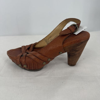 women Frye Reese Multi Sling Leather Heel Chestnut Brown Shoes 7