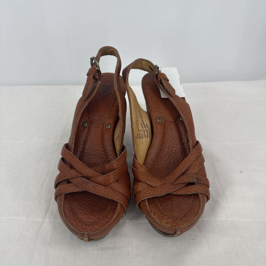 women Frye Reese Multi Sling Leather Heel Chestnut Brown Shoes 7