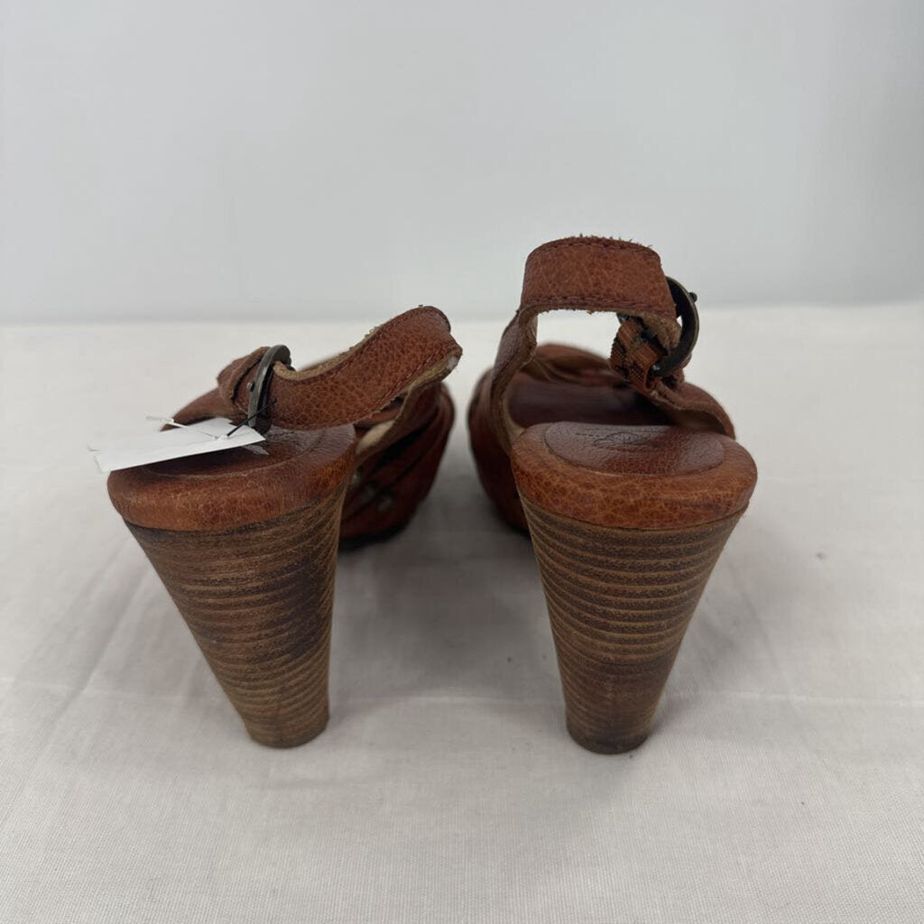 women Frye Reese Multi Sling Leather Heel Chestnut Brown Shoes 7