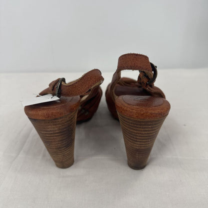women Frye Reese Multi Sling Leather Heel Chestnut Brown Shoes 7