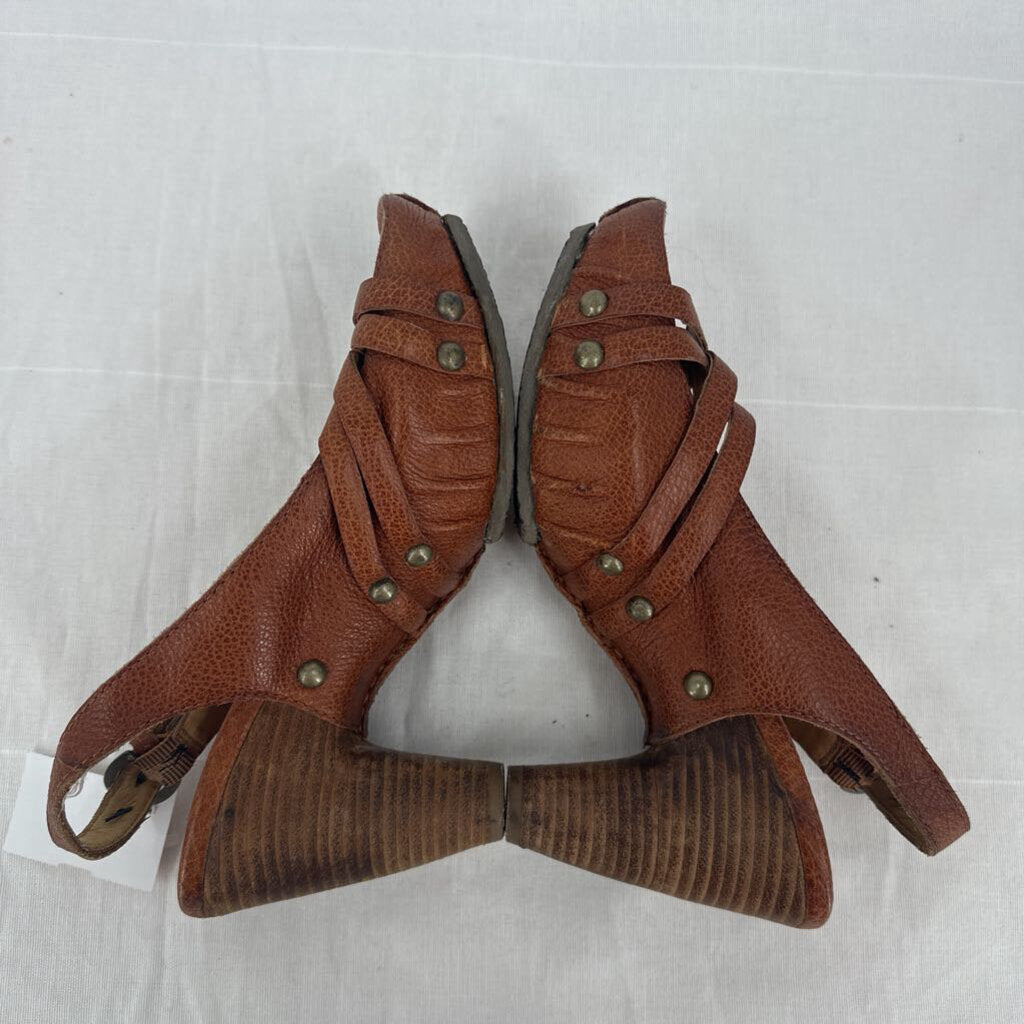 women Frye Reese Multi Sling Leather Heel Chestnut Brown Shoes 7