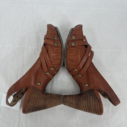 women Frye Reese Multi Sling Leather Heel Chestnut Brown Shoes 7