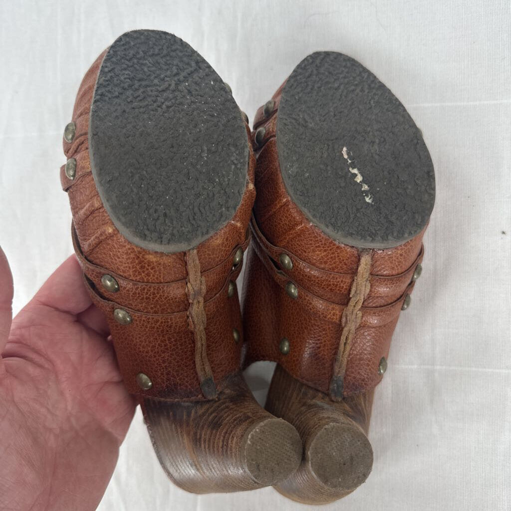 women Frye Reese Multi Sling Leather Heel Chestnut Brown Shoes 7