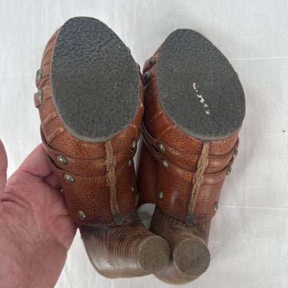 women Frye Reese Multi Sling Leather Heel Chestnut Brown Shoes 7