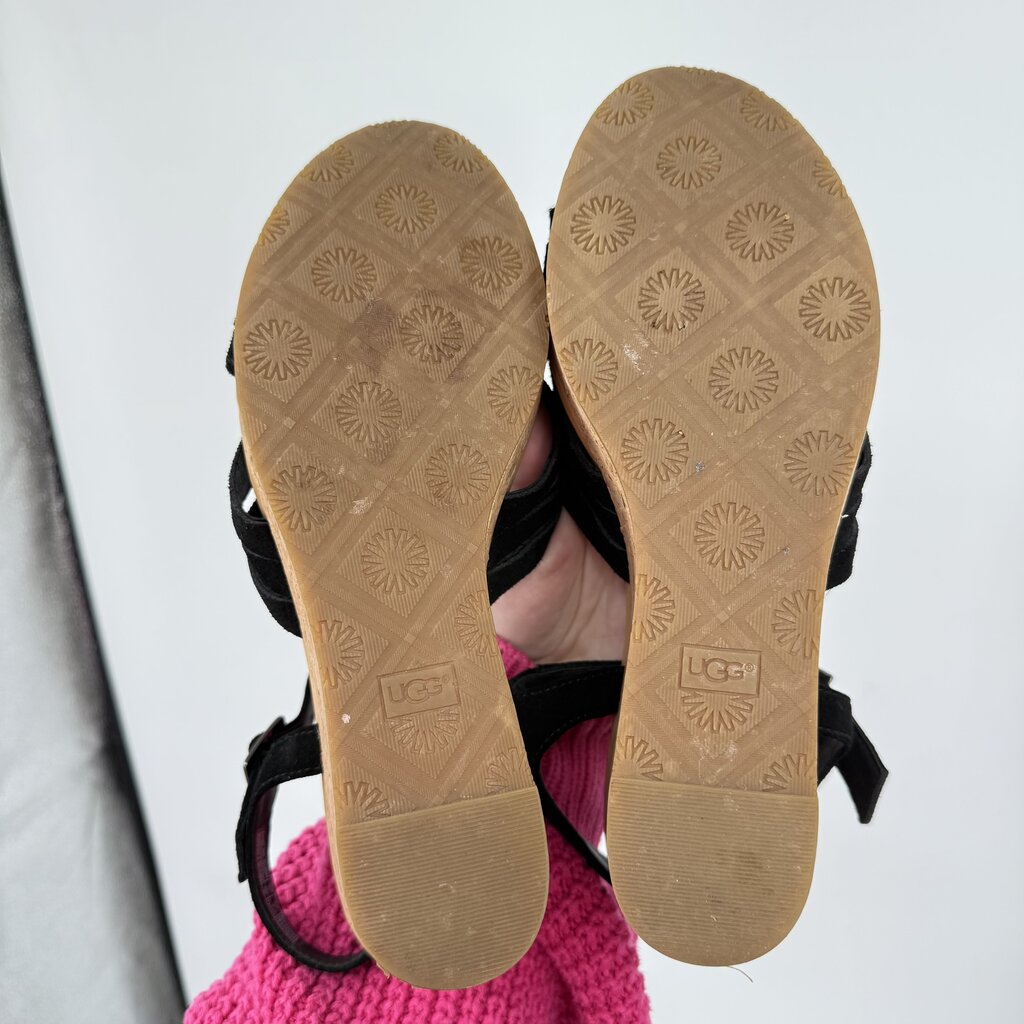women Ugg Suede Wedge Sandals Black Shoes 10
