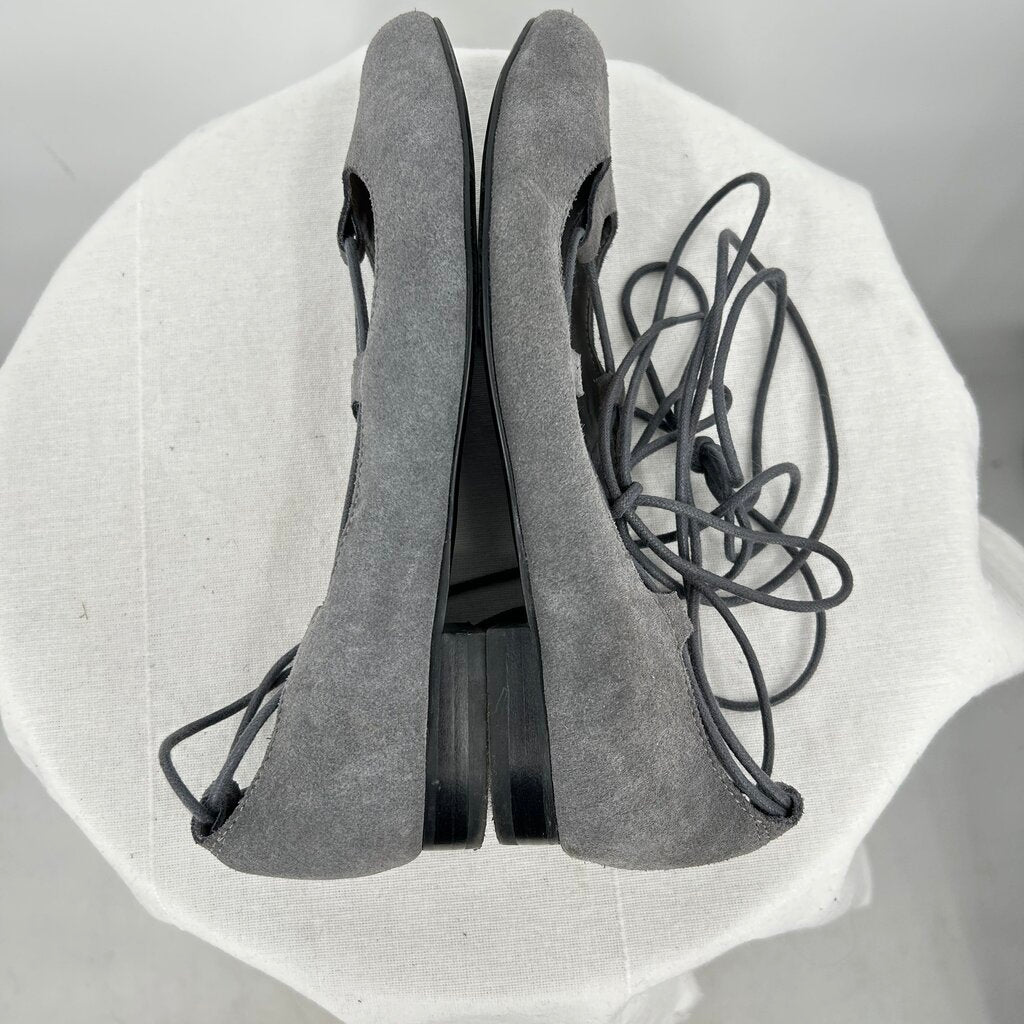 women Soft Surroundings Anna Lace Up Suede Ballet Flats Gray Shoes 7.5