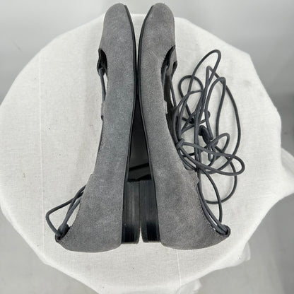 women Soft Surroundings Anna Lace Up Suede Ballet Flats Gray Shoes 7.5
