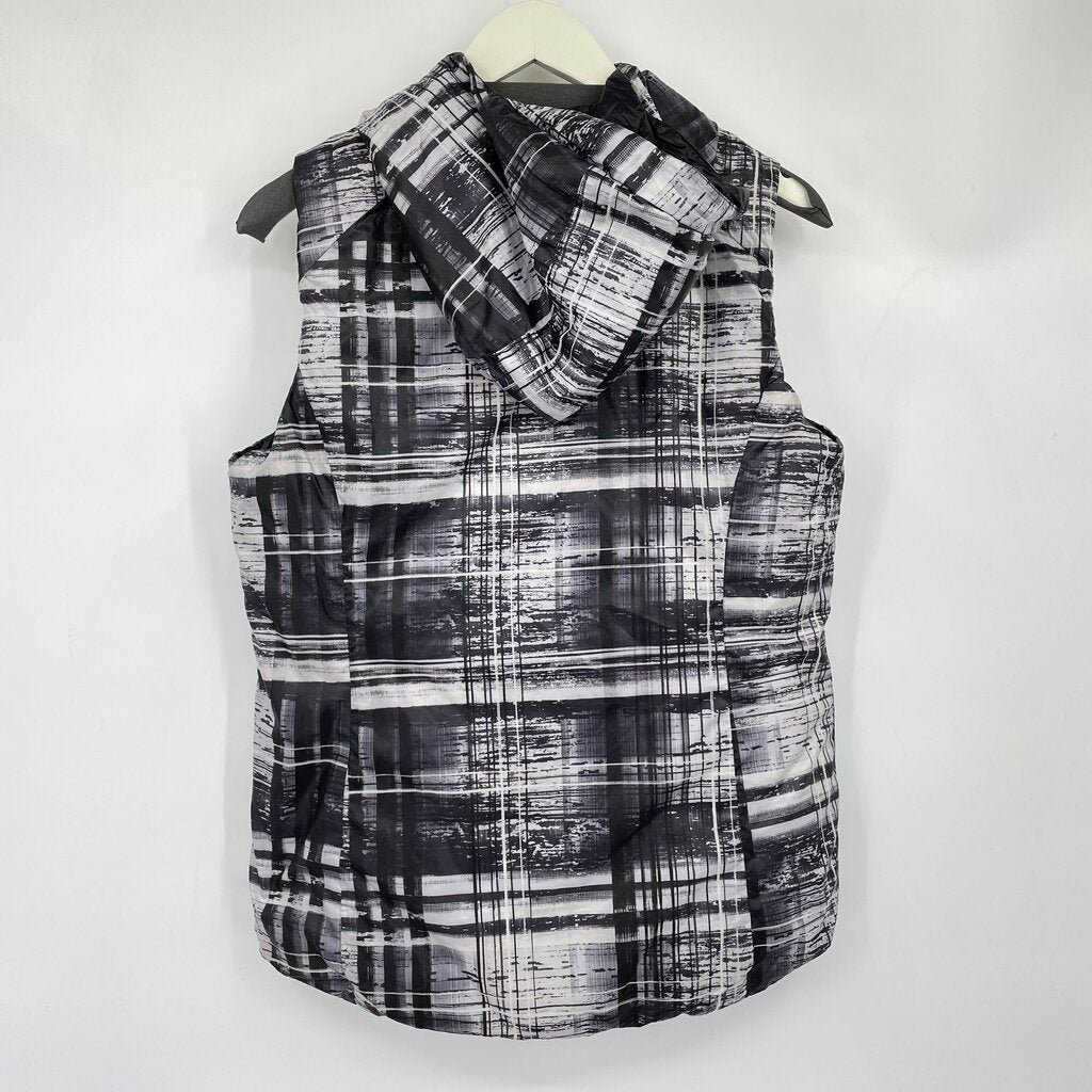 women Gerry Reversible Down Hooded Puffer Vest Gray Jacket L