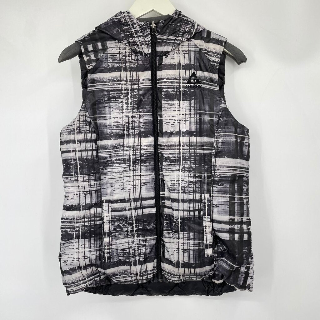 women Gerry Reversible Down Hooded Puffer Vest Gray Jacket L