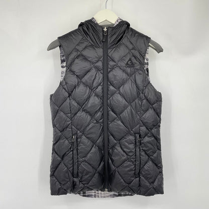 women Gerry Reversible Down Hooded Puffer Vest Gray Jacket L