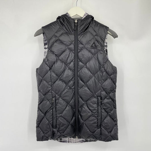 women Gerry Reversible Down Hooded Puffer Vest Gray Jacket L