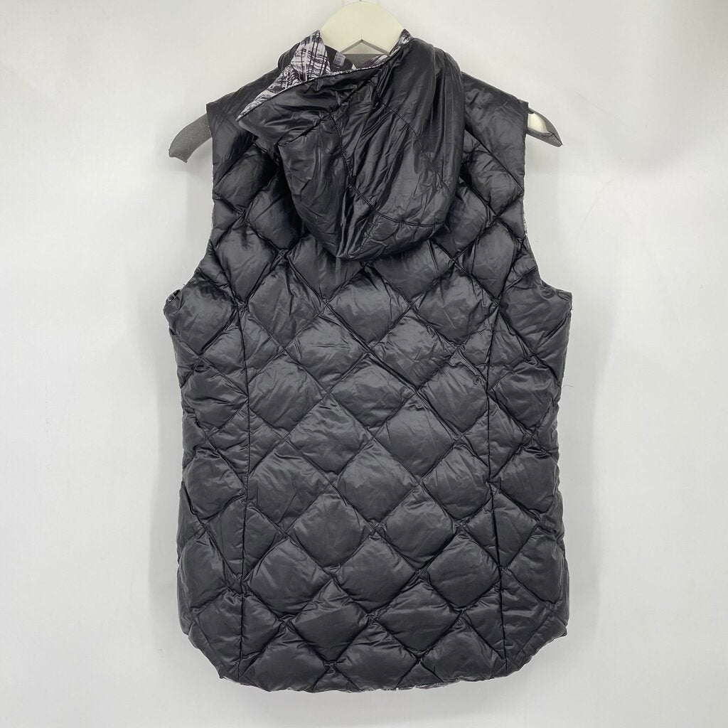 women Gerry Reversible Down Hooded Puffer Vest Gray Jacket L