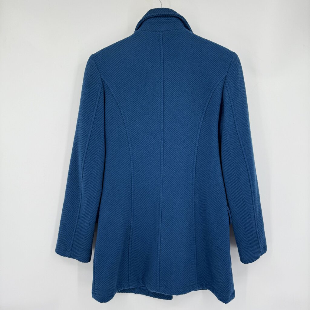 women Saint Saens Wool Blend Herringbone Textured Teal Coat S