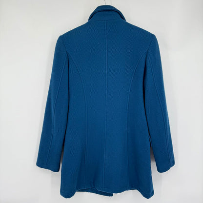 women Saint Saens Wool Blend Herringbone Textured Teal Coat S