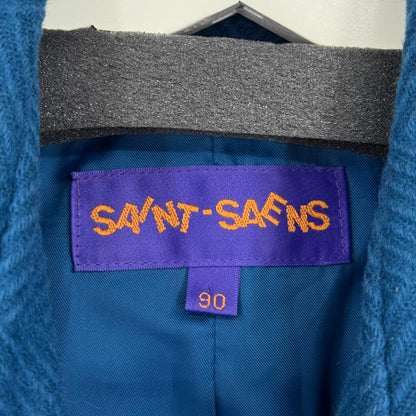 women Saint Saens Wool Blend Herringbone Textured Teal Coat S