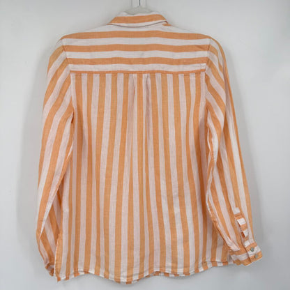 women J. Jill Linen Striped Button Front Orange White Woven Top XS