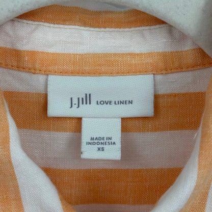 women J. Jill Linen Striped Button Front Orange White Woven Top XS