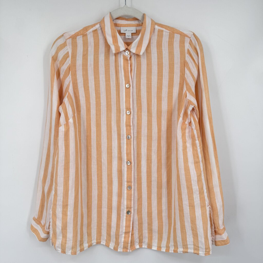 women J. Jill Linen Striped Button Front Orange White Woven Top XS