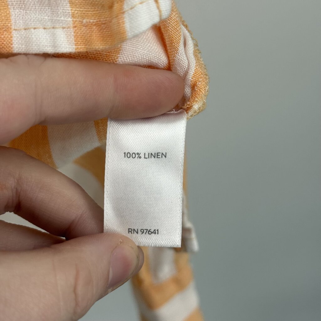 women J. Jill Linen Striped Button Front Orange White Woven Top XS