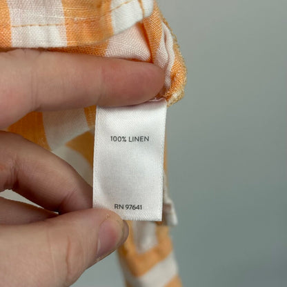 women J. Jill Linen Striped Button Front Orange White Woven Top XS