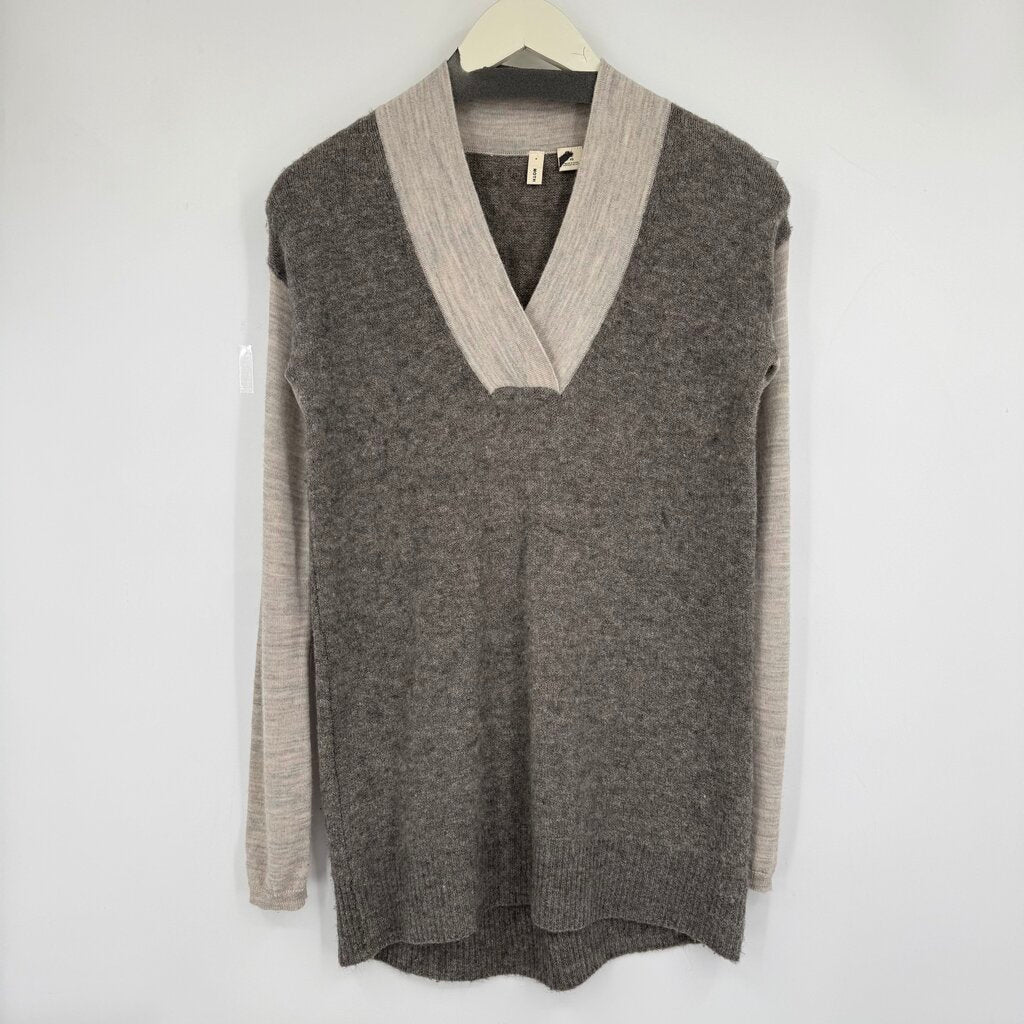 women Moth Color Block Wool Blend Gray Sweater XS