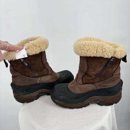 women The North Face Greenland Zip II Waterproof Winter Boots Brown/Black Shoes 6