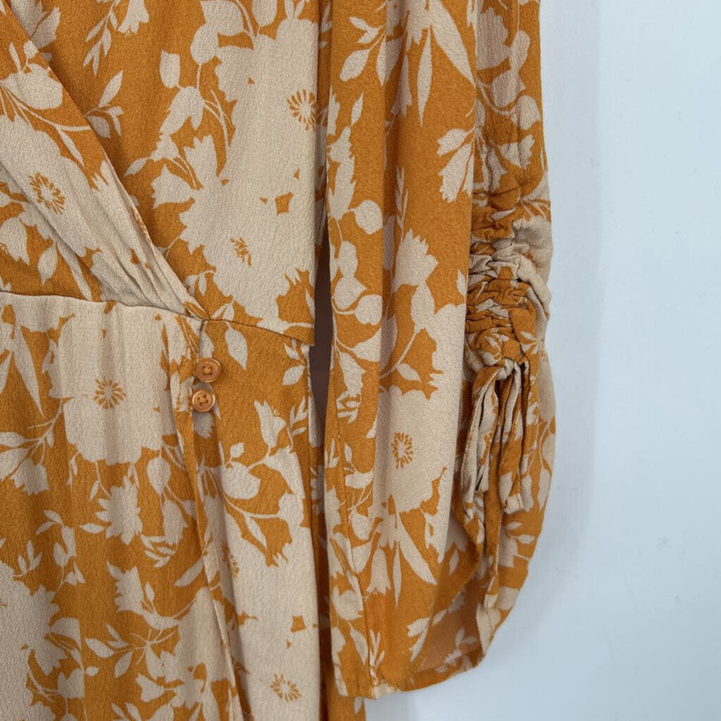 women Band of Gypsies Long Sleeve Floral Mustard & Beige Dress M