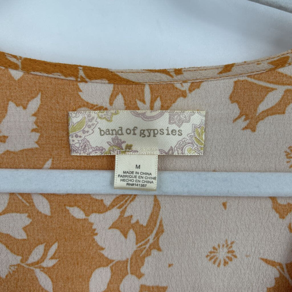 women Band of Gypsies Long Sleeve Floral Mustard & Beige Dress M