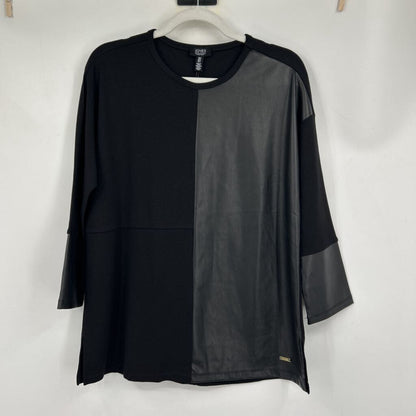 women Jones New York NWT Vegan Leather Block Black Knit Top S