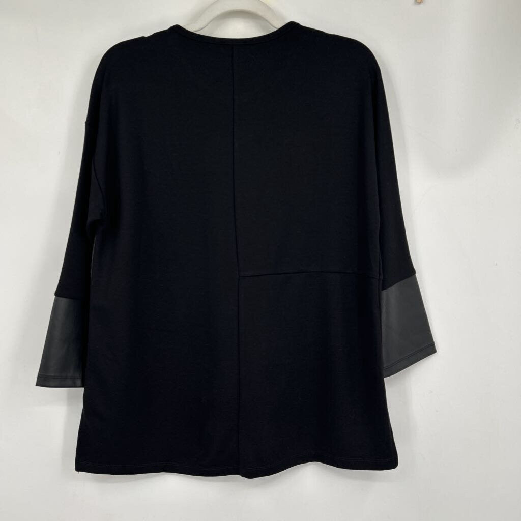 women Jones New York NWT Vegan Leather Block Black Knit Top S