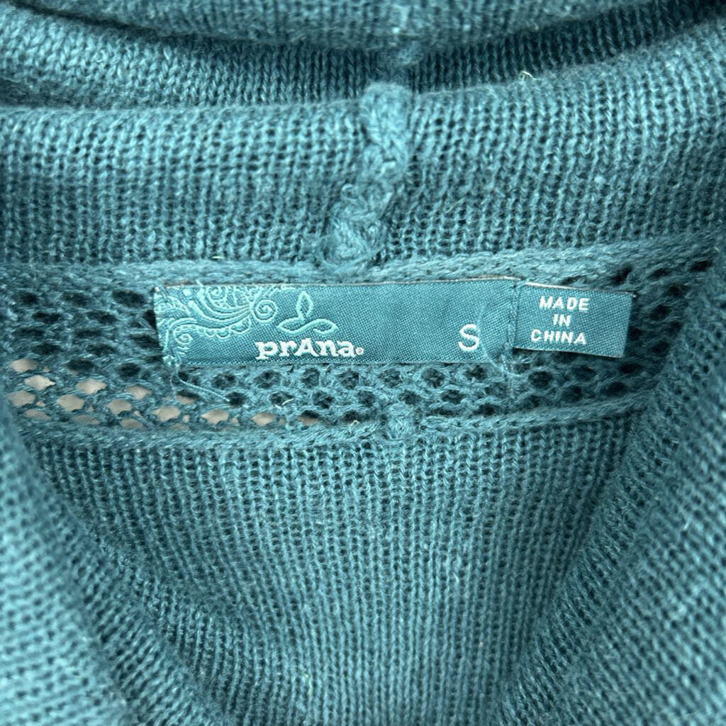 women Prana Fishnet Back Cowl Neck Teal Sweater S