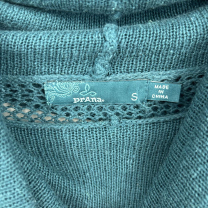 women Prana Fishnet Back Cowl Neck Teal Sweater S