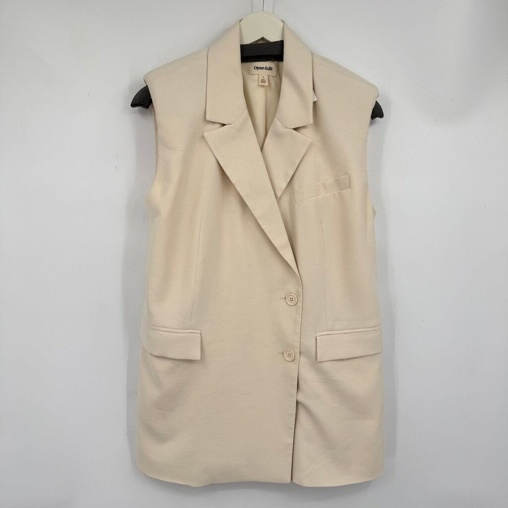 women Open Edit Tailored Vest Cream Woven Top S
