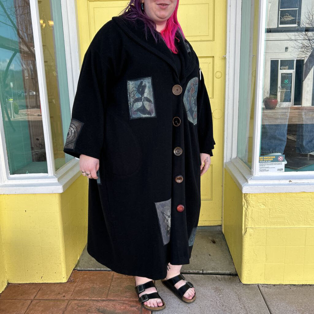 women Bluefish Wool Overcoat Black Coat XL/XXL