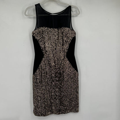 women Aiden Sequin Hourglass Illusion Black & Gold Dress 4