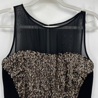 women Aiden Sequin Hourglass Illusion Black & Gold Dress 4