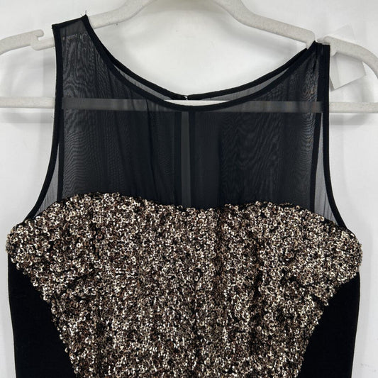 women Aiden Sequin Hourglass Illusion Black & Gold Dress 4