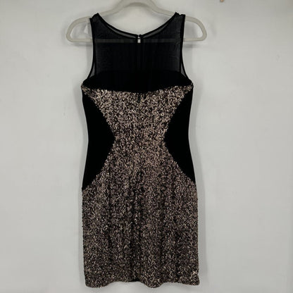 women Aiden Sequin Hourglass Illusion Black & Gold Dress 4