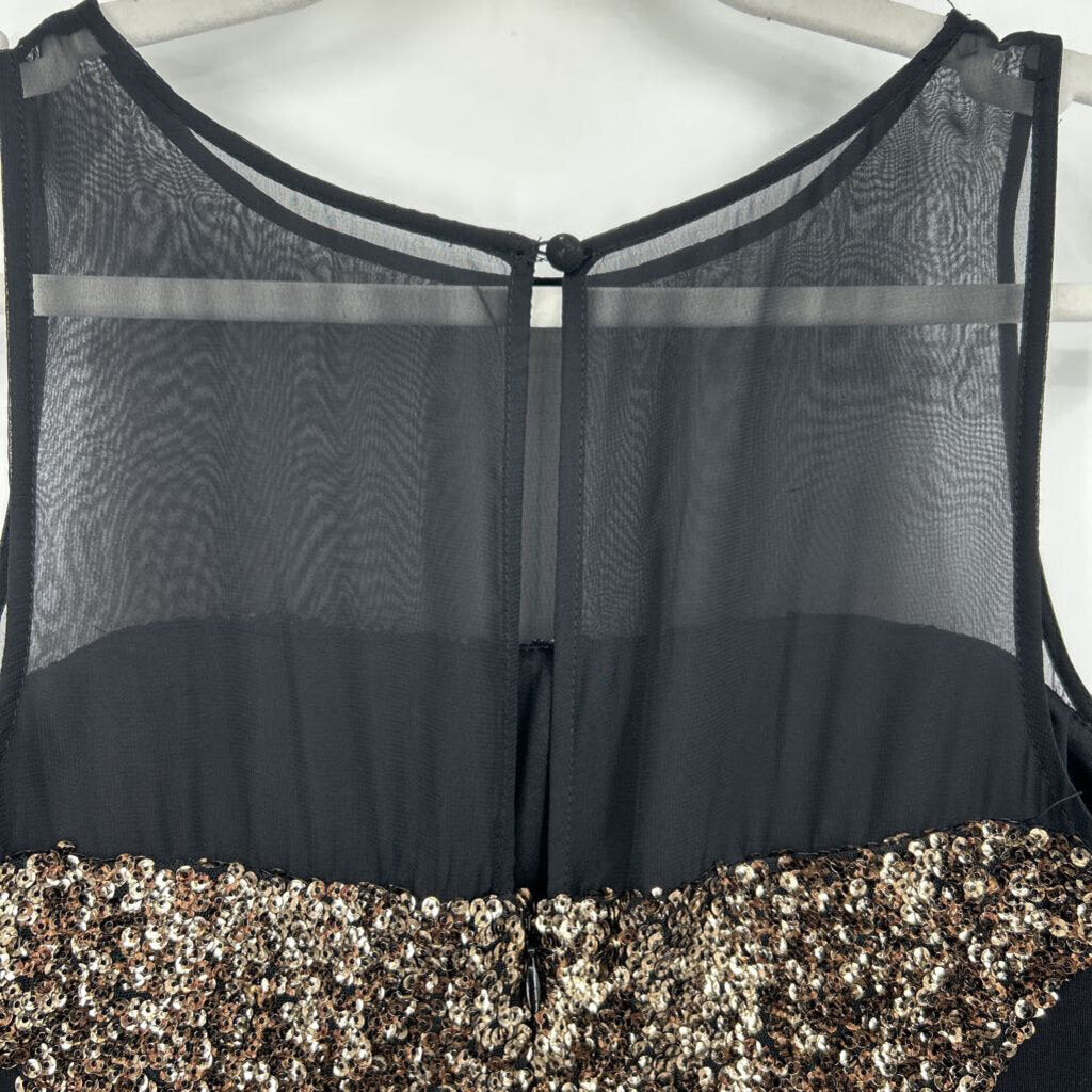women Aiden Sequin Hourglass Illusion Black & Gold Dress 4