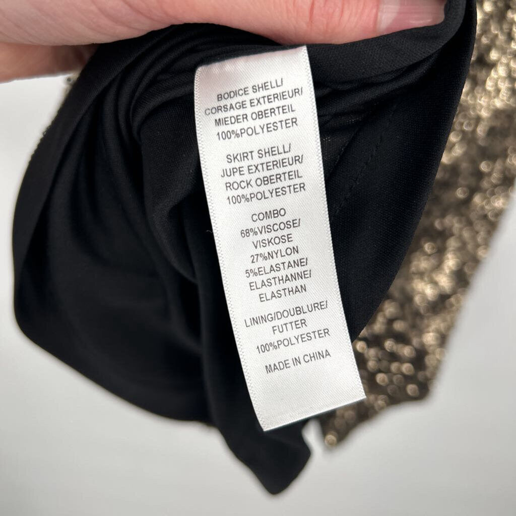 women Aiden Sequin Hourglass Illusion Black & Gold Dress 4