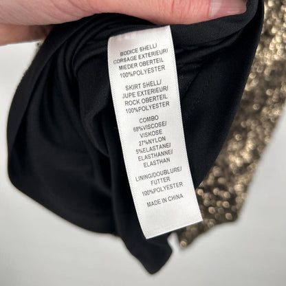 women Aiden Sequin Hourglass Illusion Black & Gold Dress 4