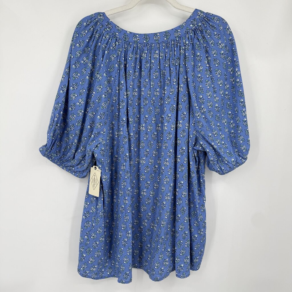 women St John's Bay NWT Floral Cotton Blend Blue White Green Woven Top 3X