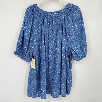 women St John's Bay NWT Floral Cotton Blend Blue White Green Woven Top 3X