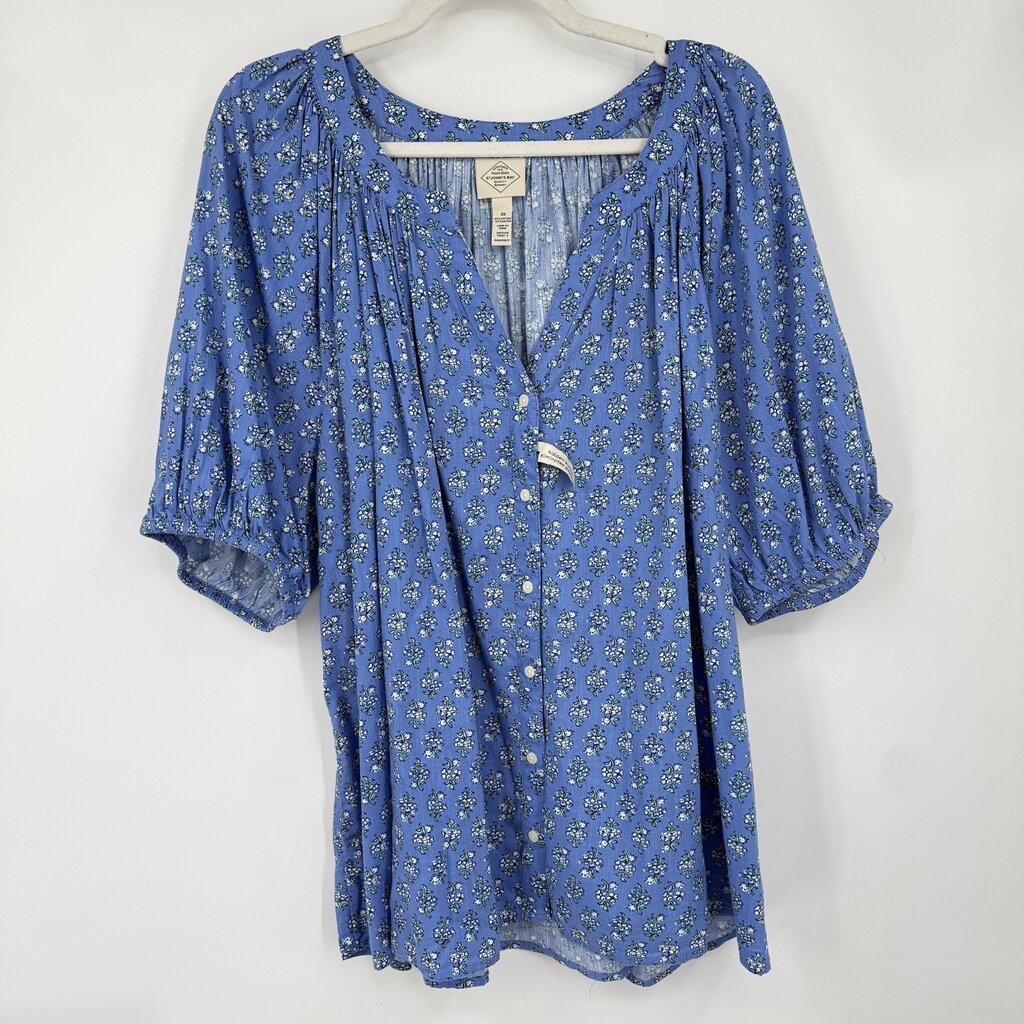 women St John's Bay NWT Floral Cotton Blend Blue White Green Woven Top 3X