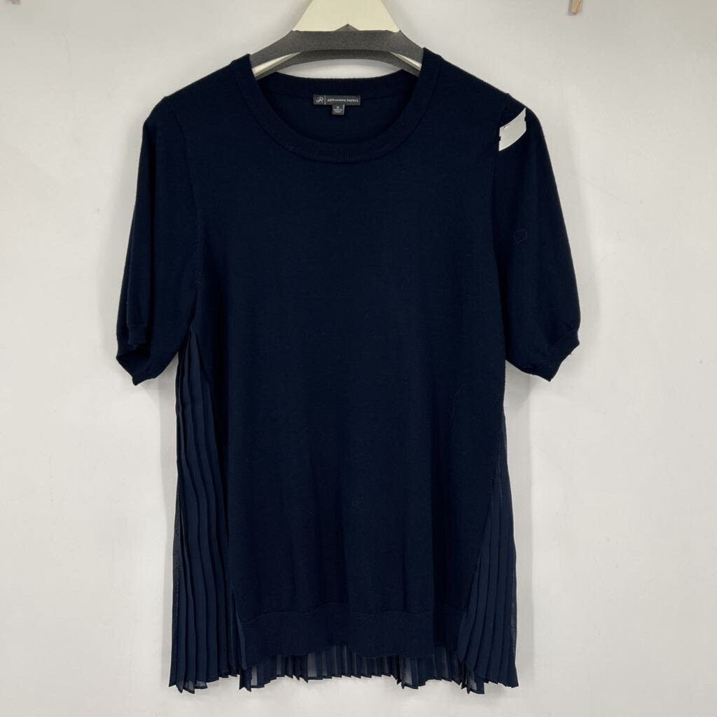 women Adrianna Papell Pleated Back Navy Blue Sweater M