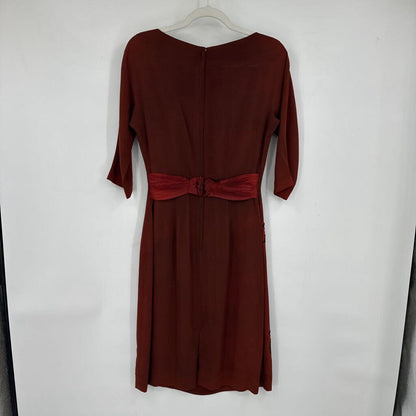 women Jack Stern Lace Applique Dress AS IS KICK PLEAT Rust Vintage XS