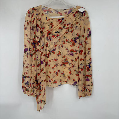 women Vanessa Bruno Floral Silk Draped Blouse Pale Apricot Woven Top M